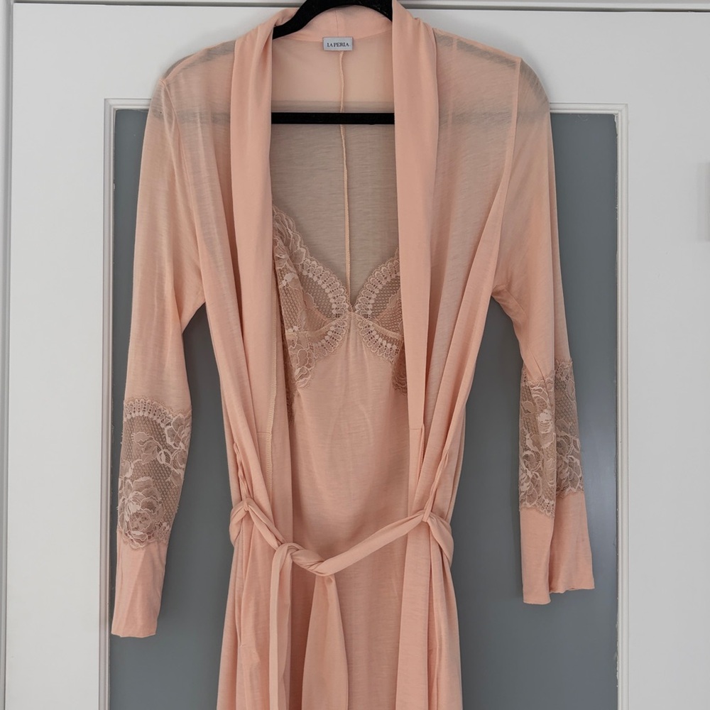 La Perla Lace-Trim Slip Dress Set - Blush Pink